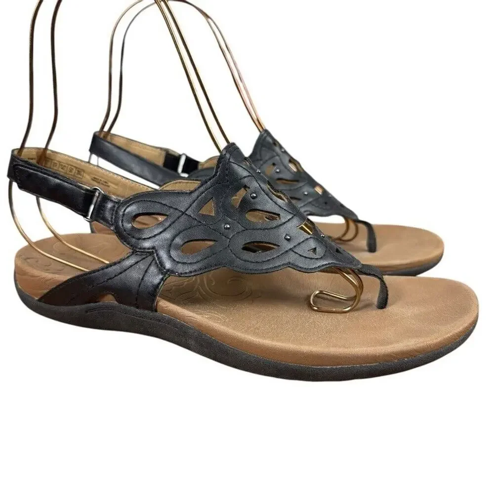 Rockport Ridge Sling Slingback Thongs Sandals Black Womens Shoes Studded sz 9